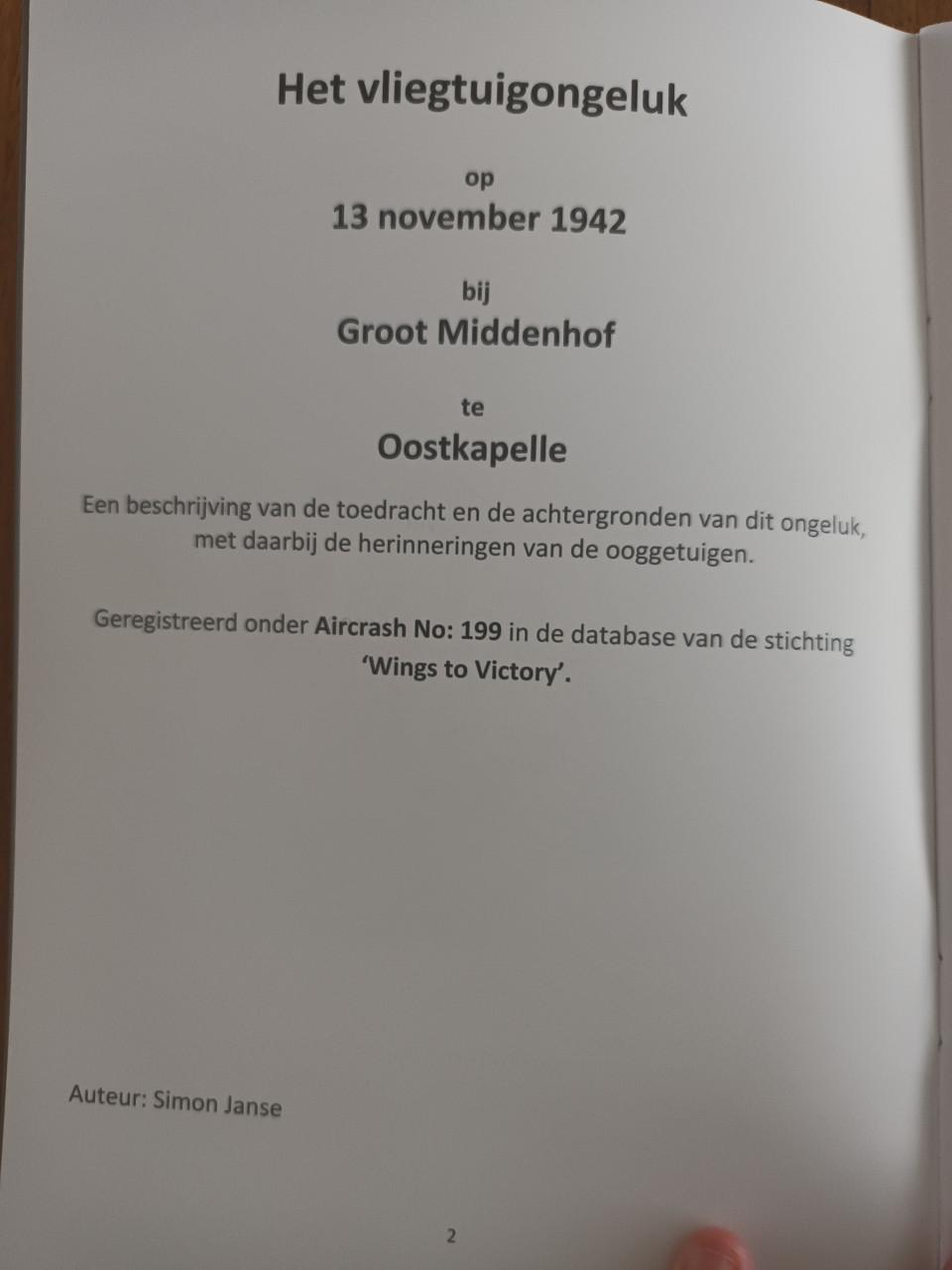 Het vliegtuigongeluk te Oostkapelle 13 november 1942