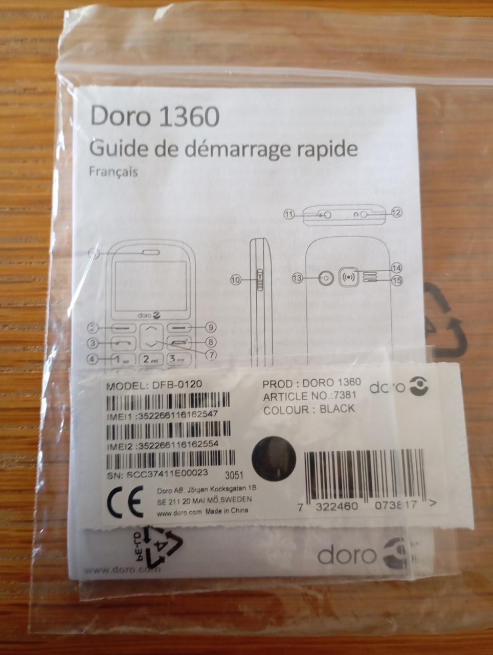 Gebruiksvriendelijke mobiele telefoon Doro, type 1360.