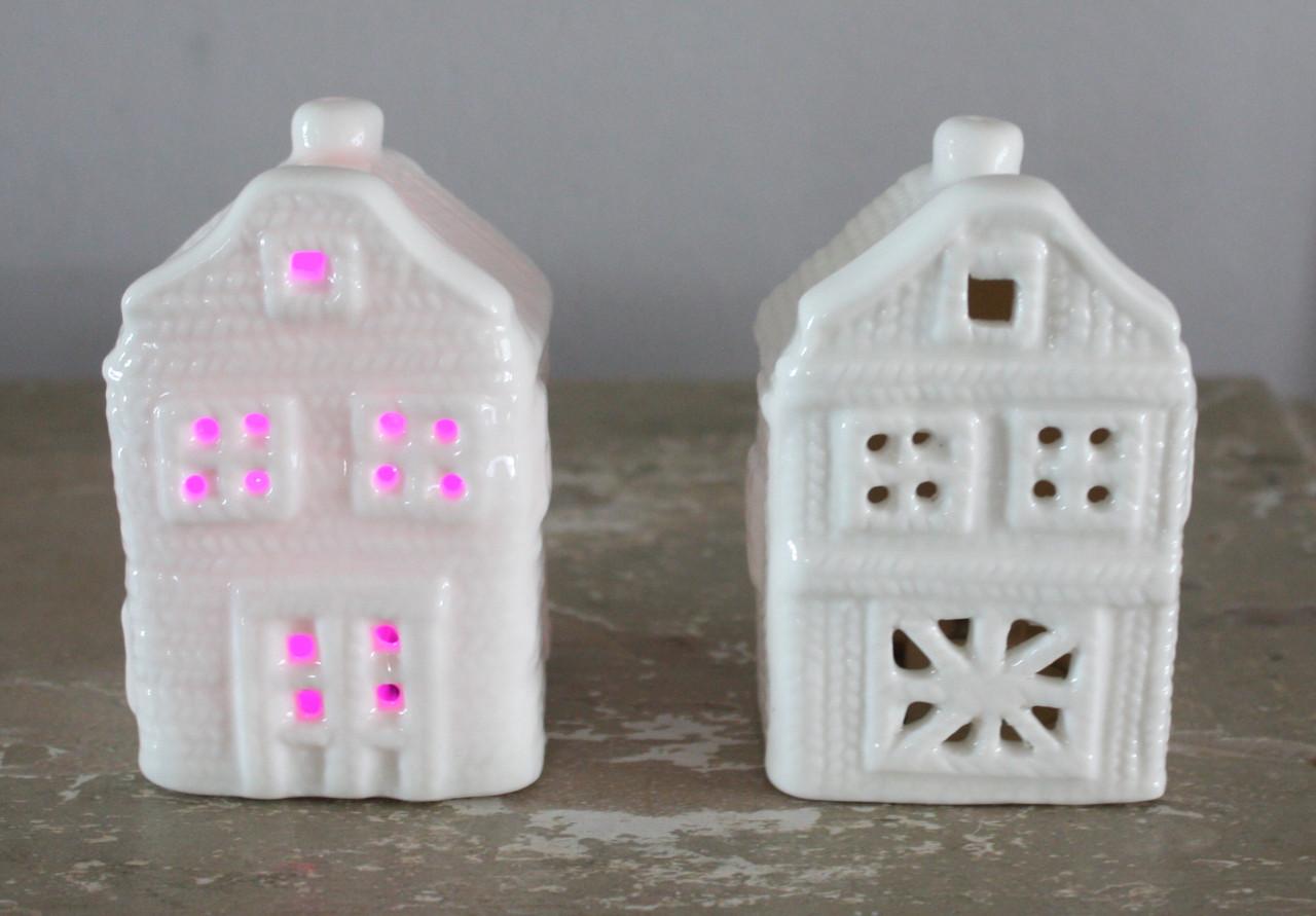 Set van 2 stenen huisjes met verschillende kleuren licnt