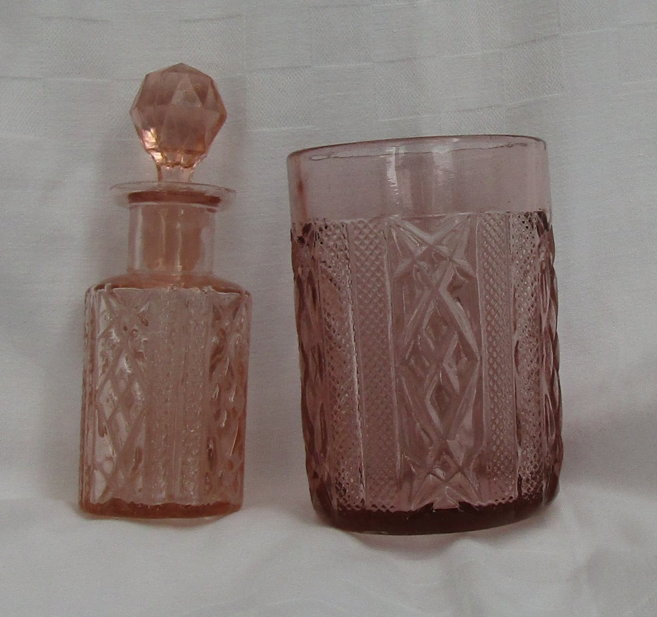 Antiek setje rose glas.