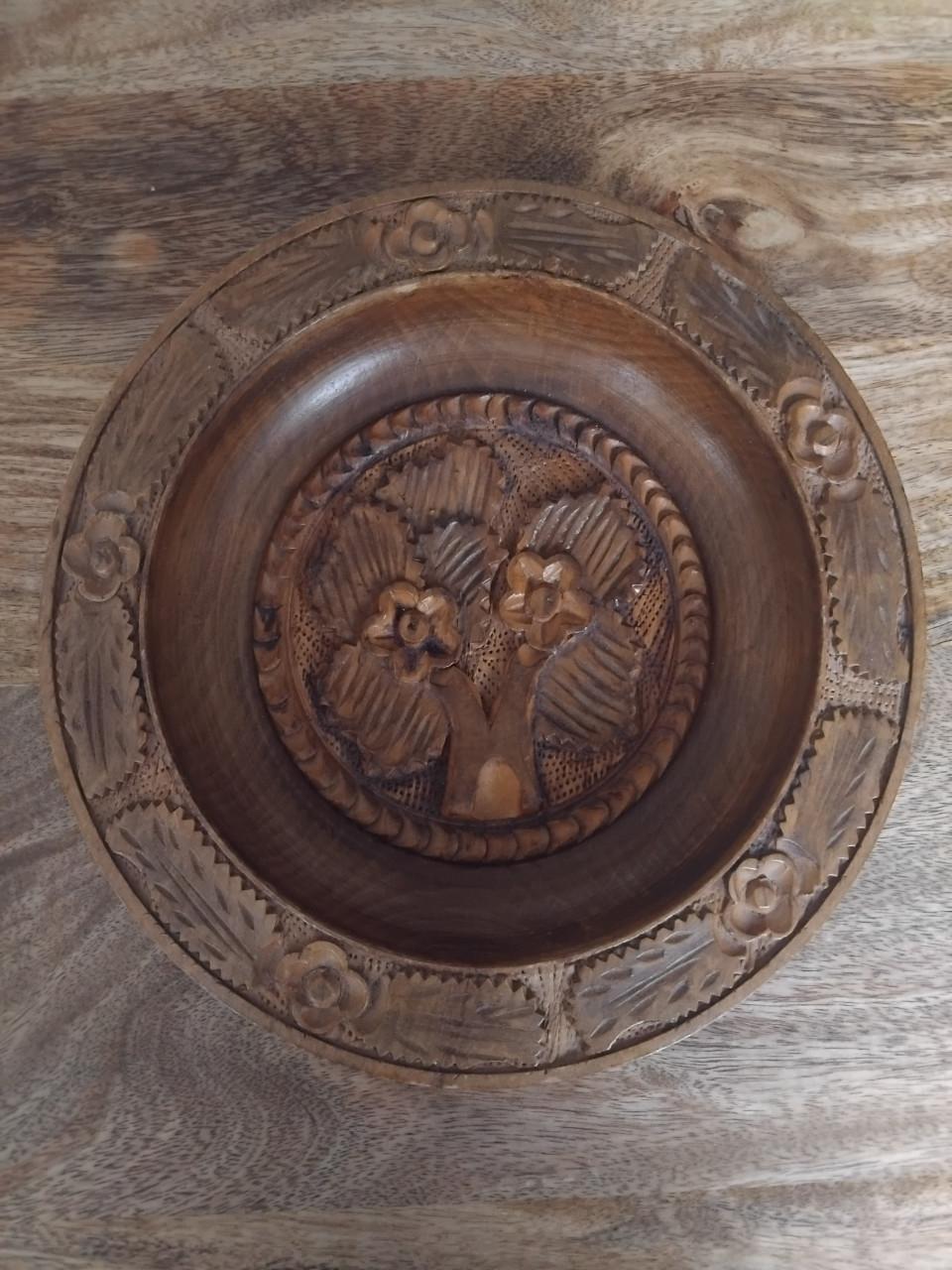 Antiek Houtsnijwerk Wandbord Bord