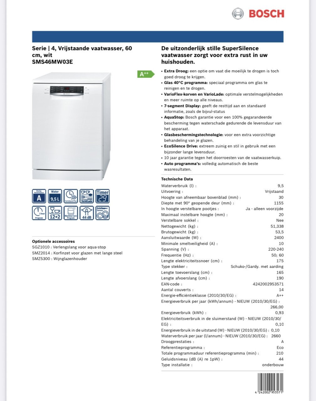 Bosch SuperSilence vrijstaande vaatwasser (14 couverts)