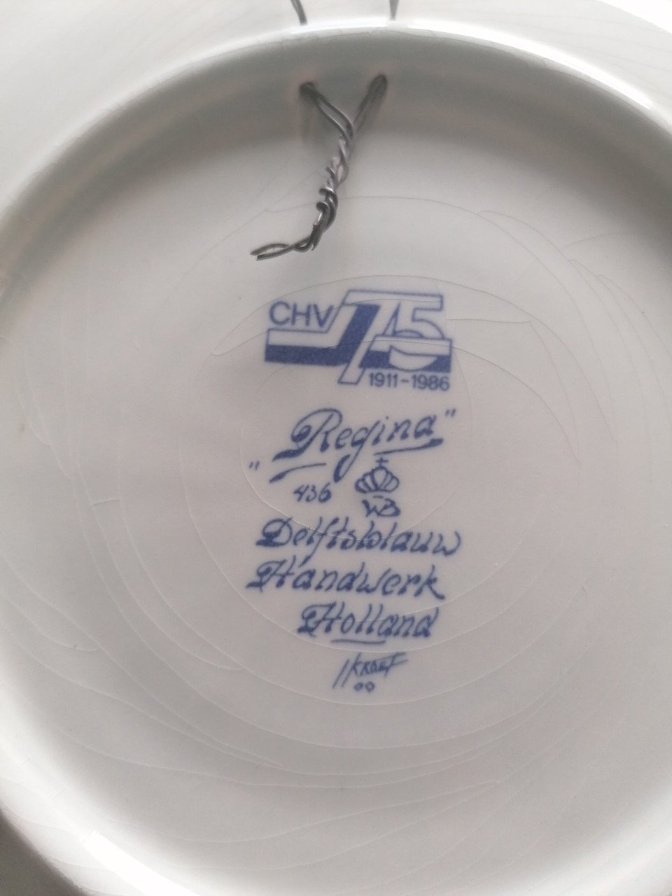 Origineel Delfts blauw bord 75 jaar chv
