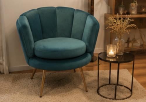 Petrolgroene velvet fauteuil, Light & Living