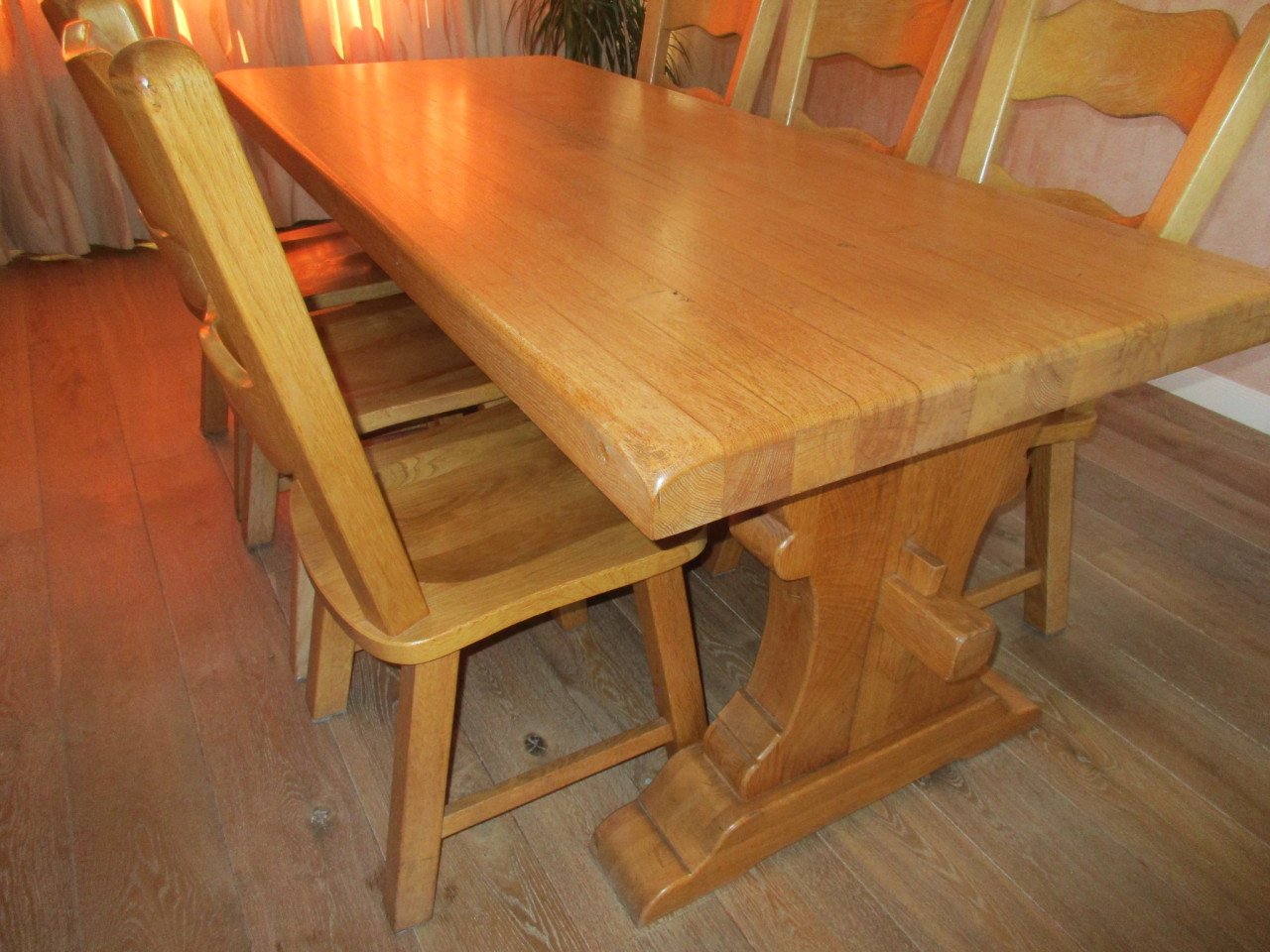 Stoere Eiken Kloostertafel 90 x 200 cm evt 6 Eiken Stoelen