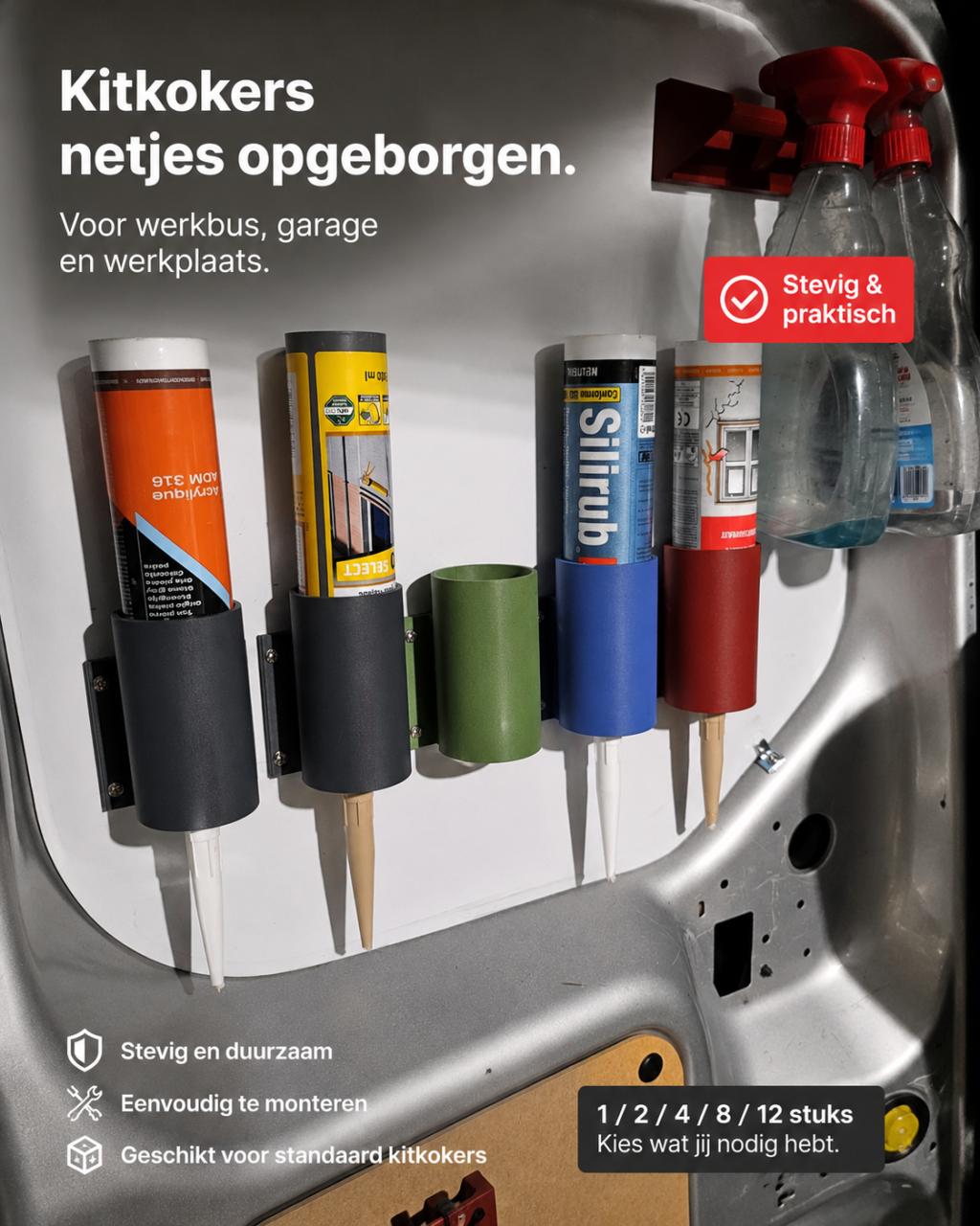Kitkokerhouders wandhouder voor werkbus / garage / werkplaats