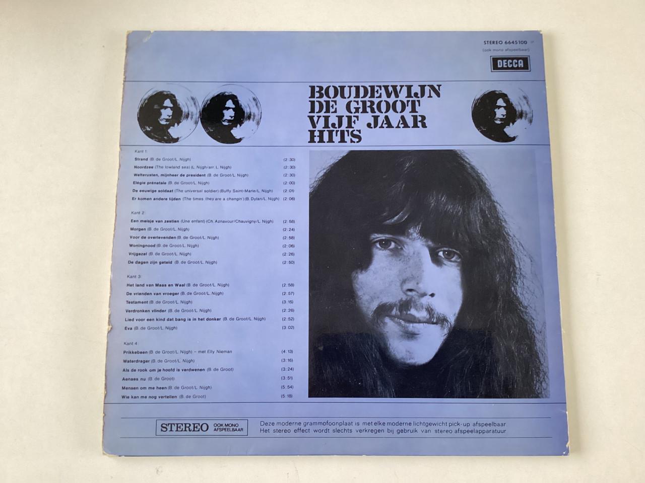 Dubbel LP.         Boudewijn de Groot.    Vijf jaar hits.