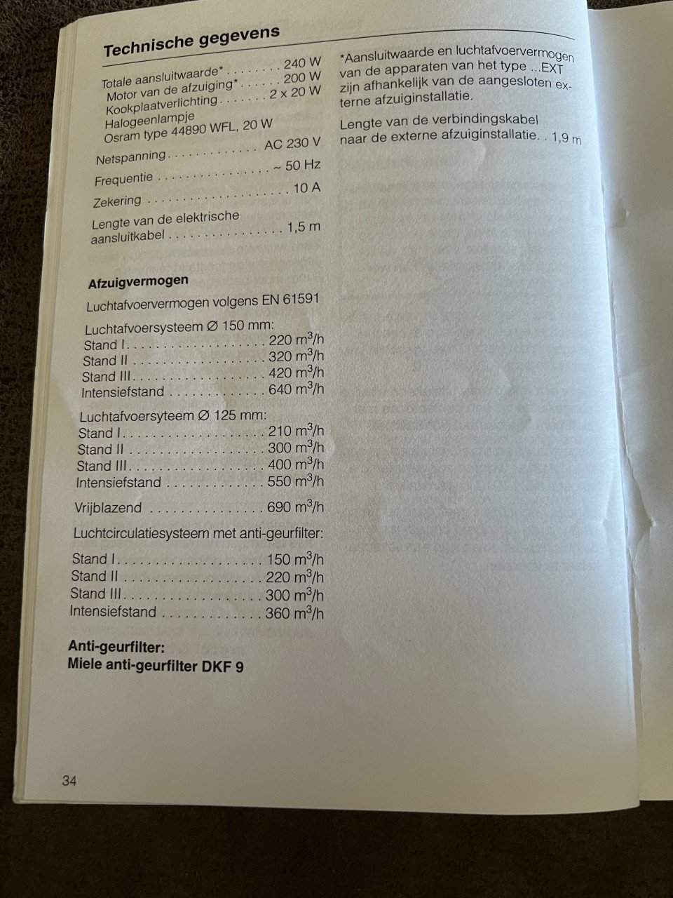 Miele afzuigkap type DA 249-2