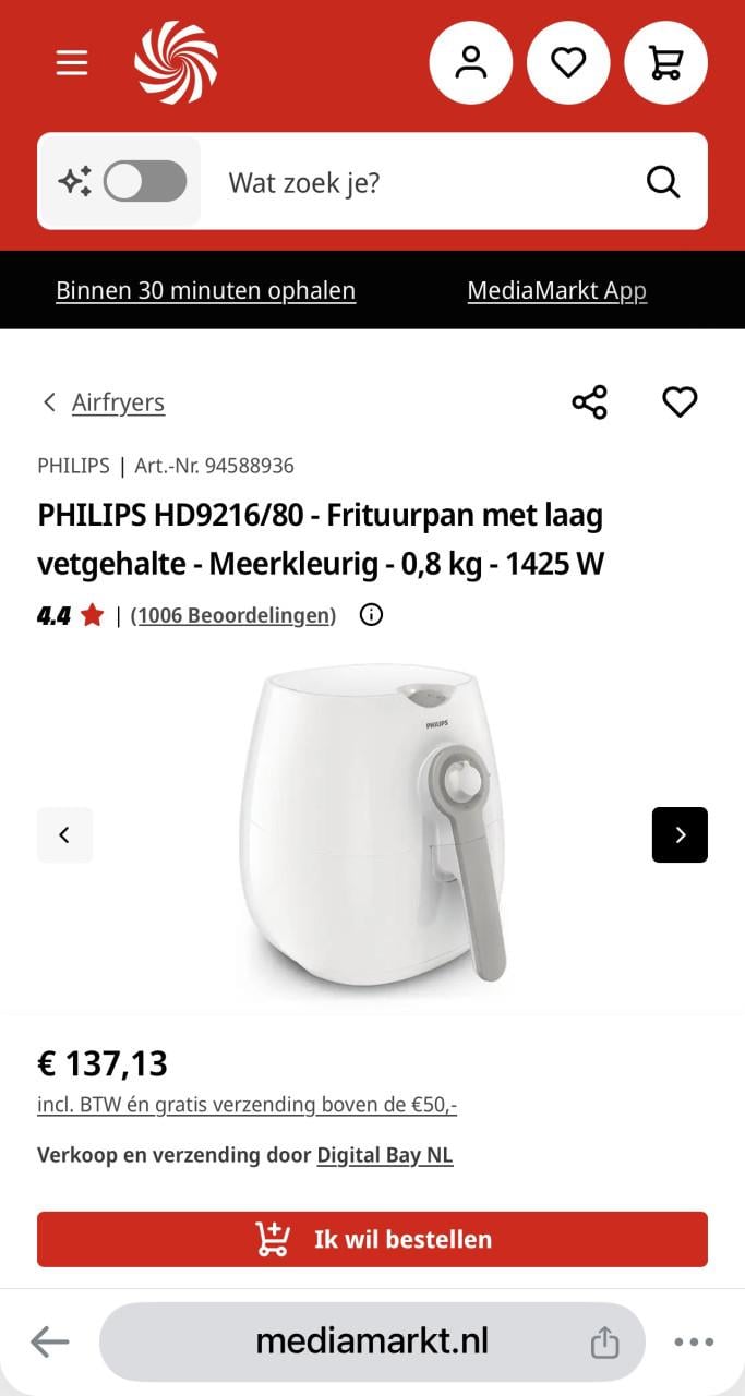 Philips Daily Collection Airfryer Nieuwprijs €137,-