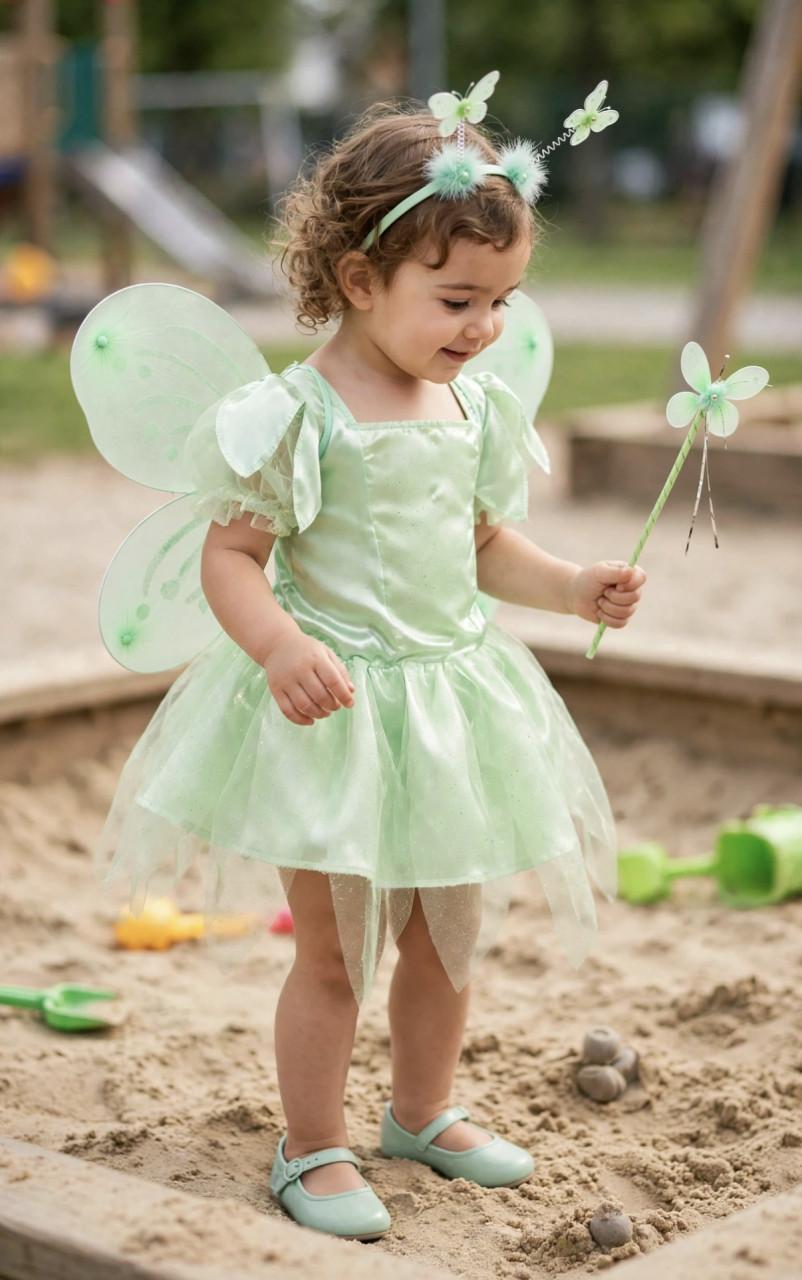 Nieuw 104-110-116 Tinkerbel Elfje Jurk Vleugels Staf Diadeem