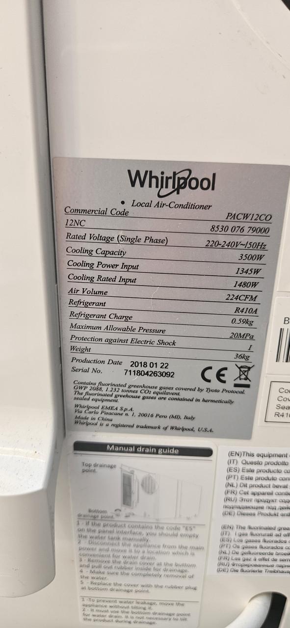 Mobiele airco - Whirlpool PACW12CO - 12000 BTU