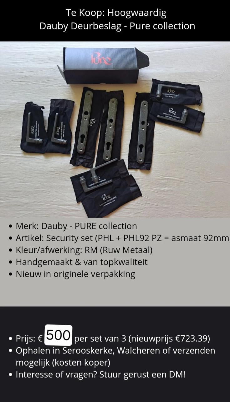 Dauby deurbeslag asmaat 92mm, set van 3