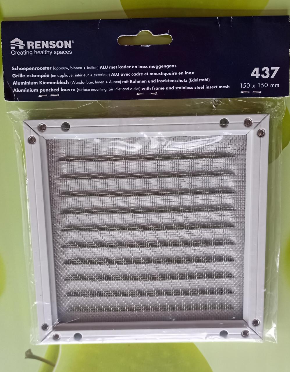 Renson opbouw schoepenrooster 150x150 mm met INOX muggengaas - wit