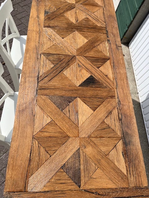Bartafel met oud eiken ingelegd blad (like Riviera Maison)