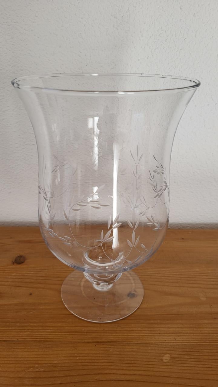 Windlicht / vaas glas gegraveerd, h 22,5 cm