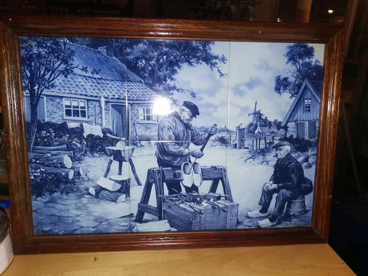 Mooi delfsblauw tegeltableau