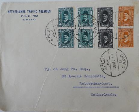 Envelop, 1937 – Neth. Traffic Agencies, Cairo - Rotterdam