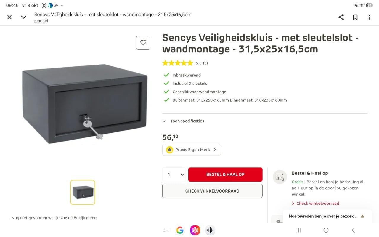 Sensys veiligheidskluis met sleutelslot