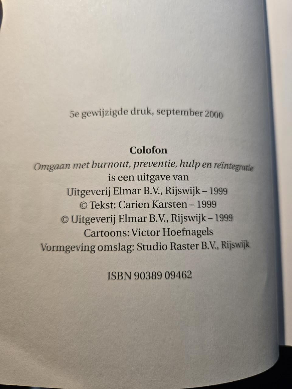 Boek "Omgaan met burnout: Preventie, hulp en reïntegratie" 2000 5e druk