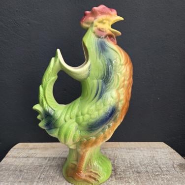 Brocante barbotine aardewerk waterkan van St Clement, haan