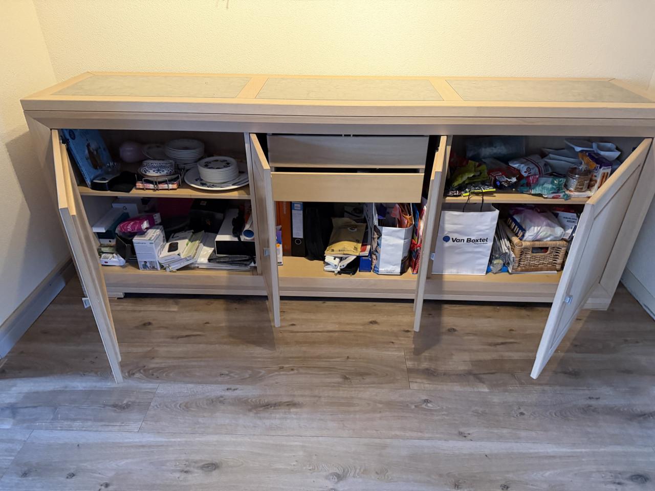 Massief blank/white eiken met grijze natuursteen meubelset