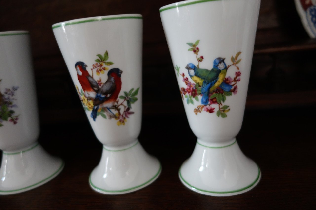 4 drinkbekers porcelaine FRELON 36320 Villedieu met vogeldecoratie  nieuw