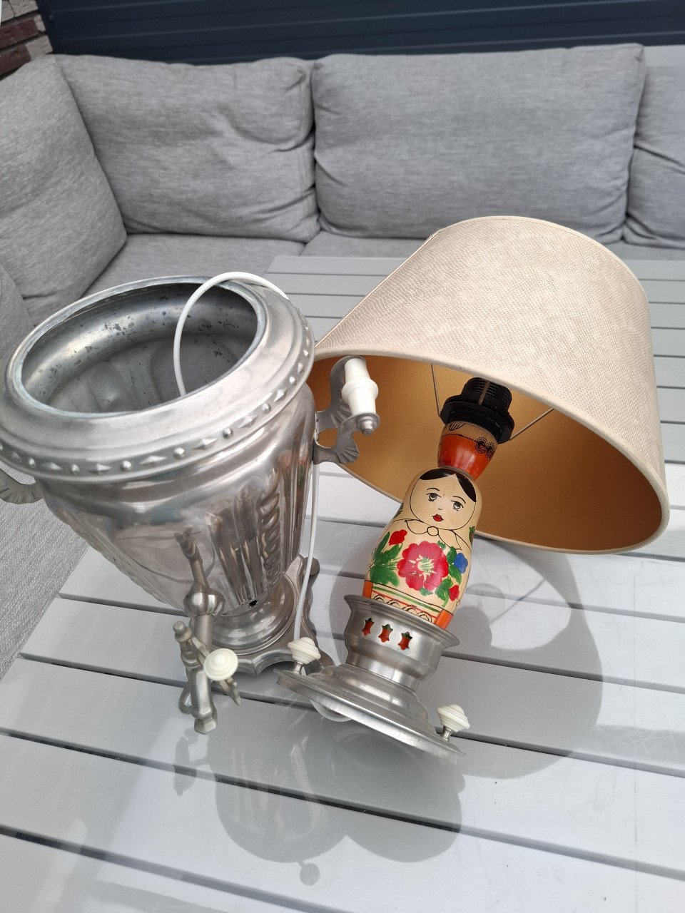 Russisch antiek Samovar (tafellamp Matroyhka)