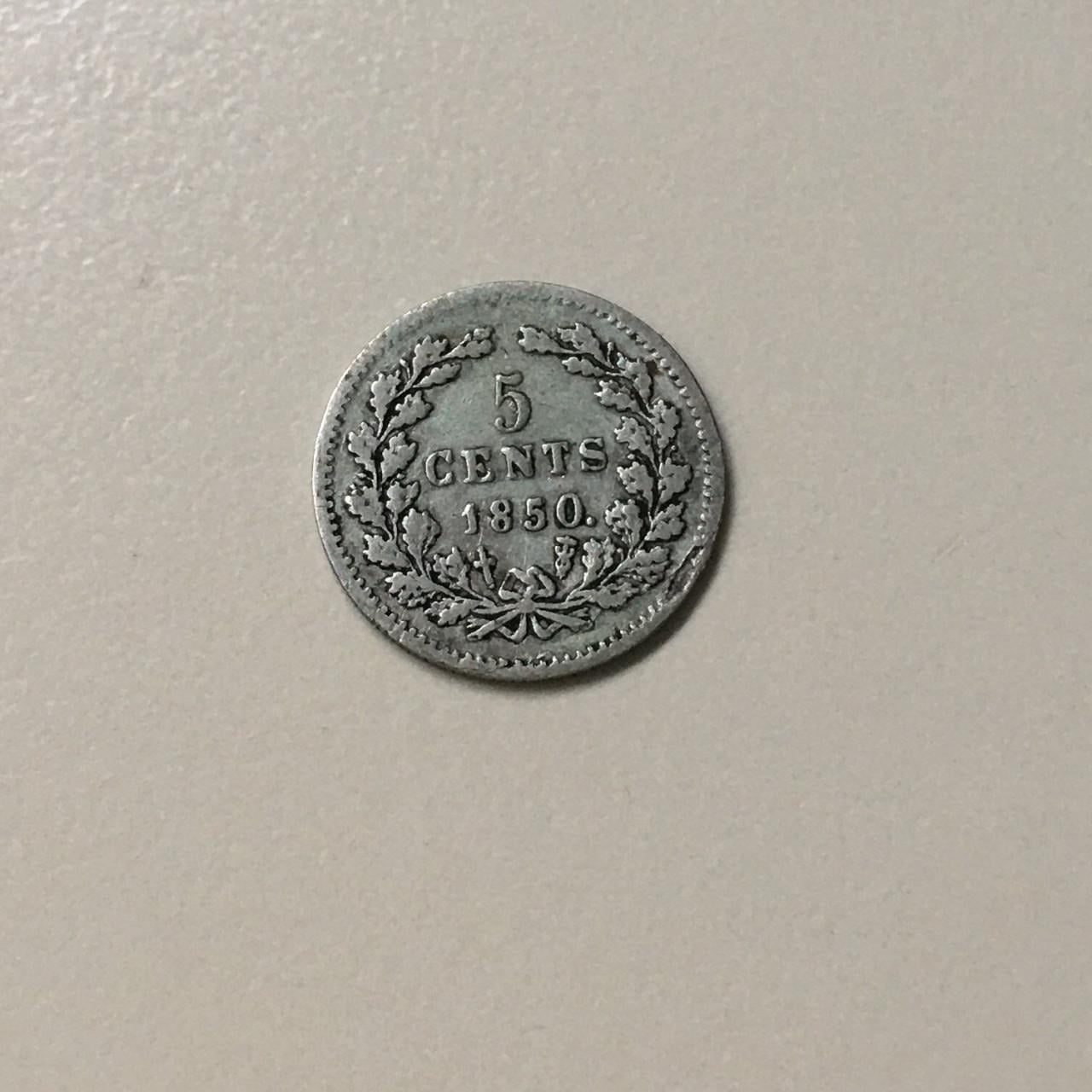 Mooie set zilveren 5 cent munten Willem III (1850, 1859, 1879, 1887) ZF