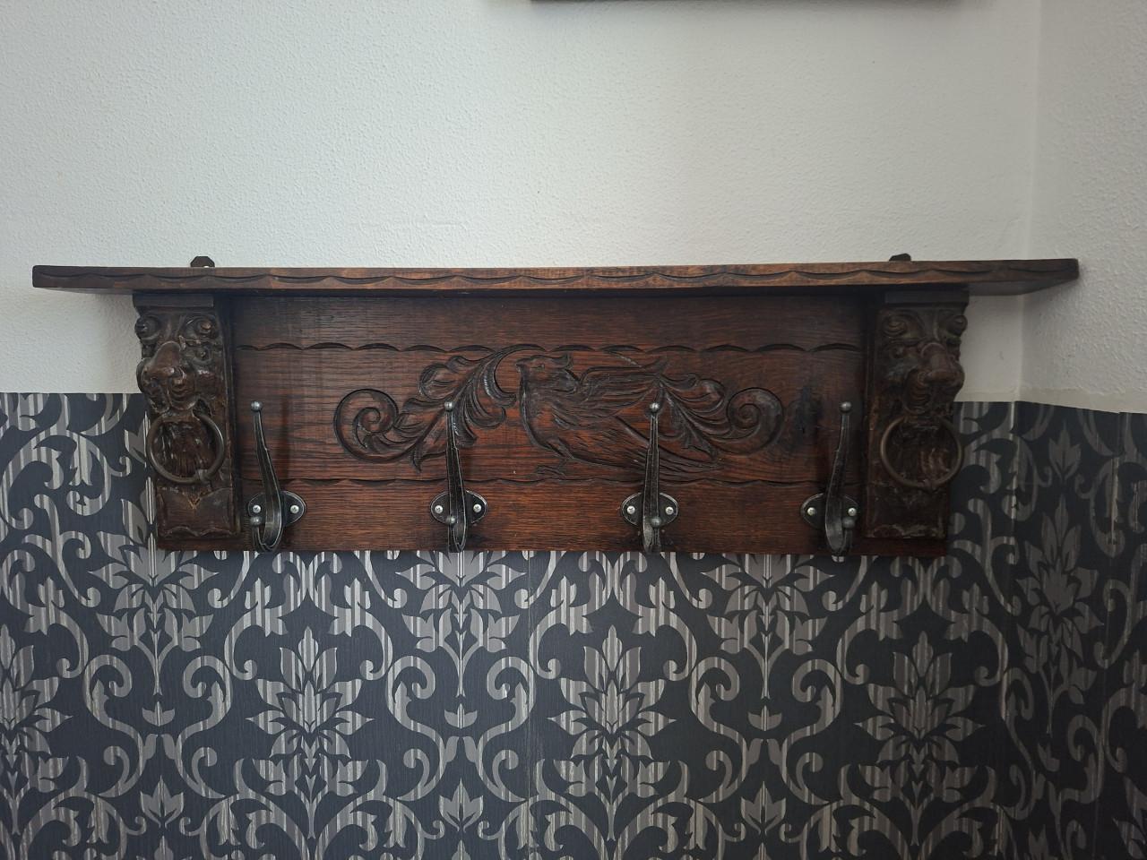 Antieke eikenhouten wandkapstok jaren 20"