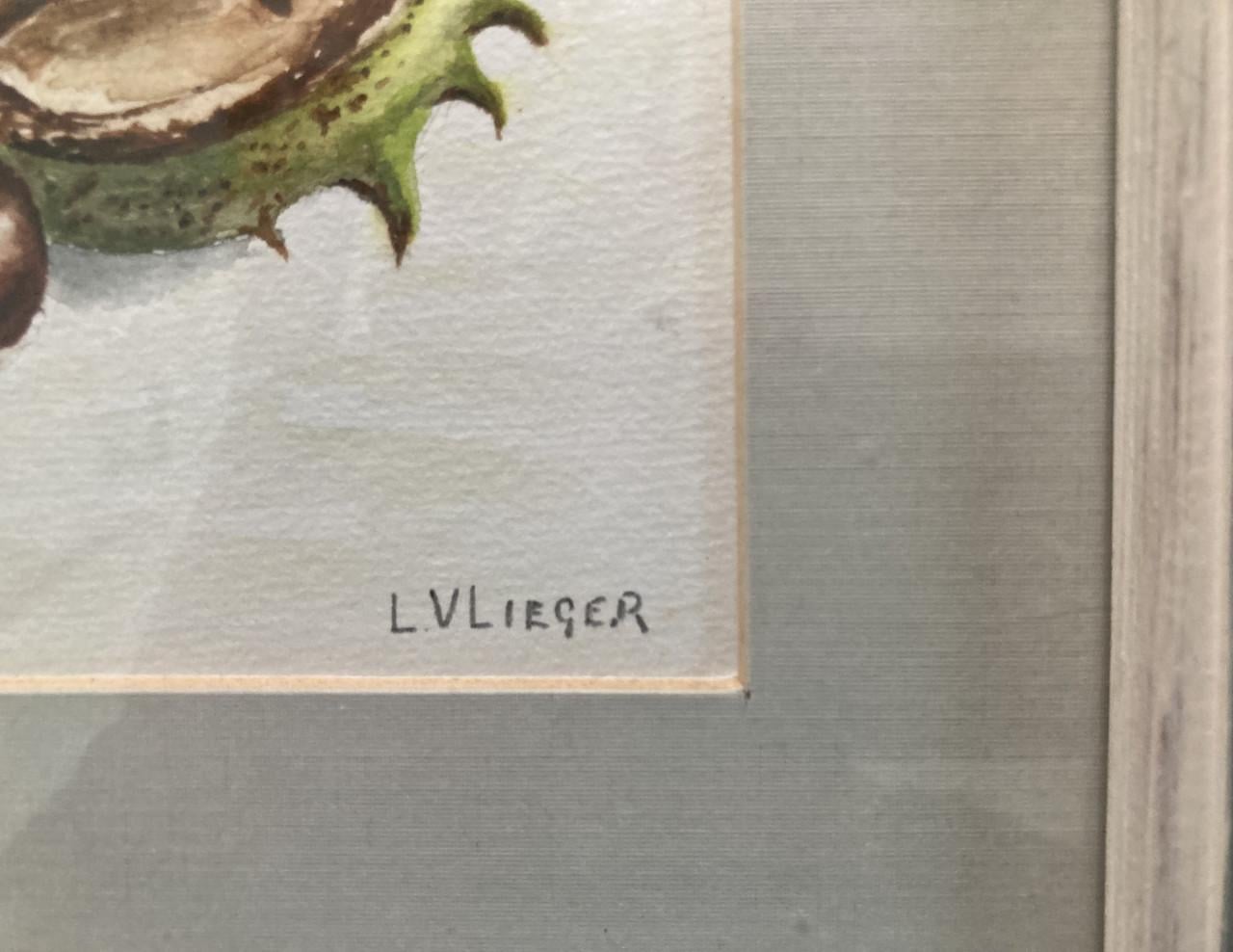 Aquarel met kastanjes en bolster van L. Vlieger