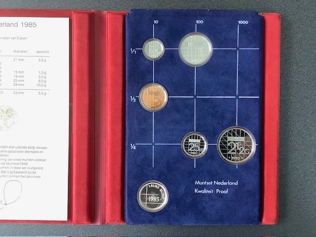 Nederland , Proofsets 1983 t/m 1987 met zilveren jaarpenning.