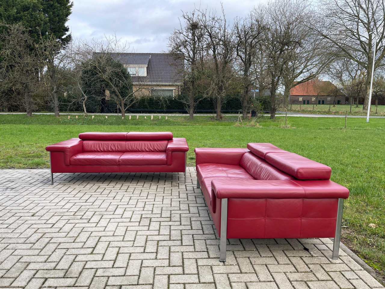 GRATIS LEVERING HEEL NL 2x Montel 3-zits Echt Leer Bankstel