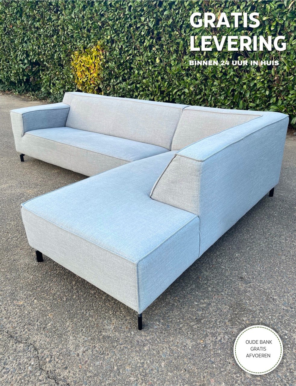 GRATIS LEVERING HEEL NL Mooi Grijs Stoffen Hoekbank