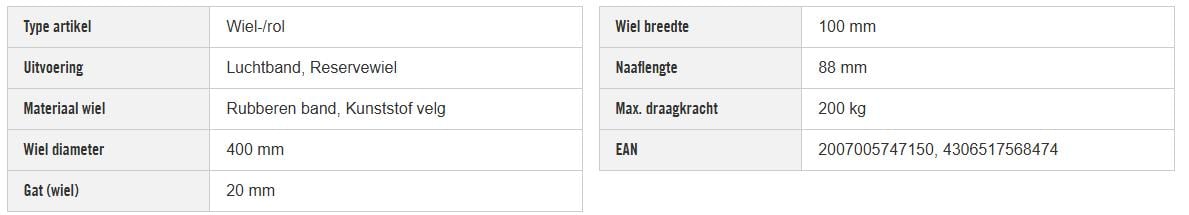 Kunststof luchtband Wielen 2st 400x100