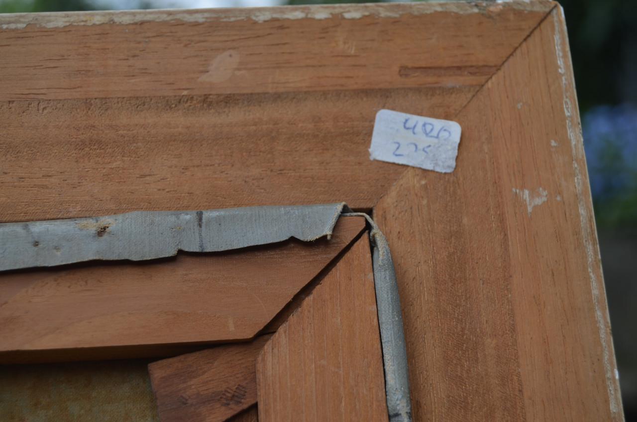 Olie op doek boerderijtje in landschap 19e eeuws.