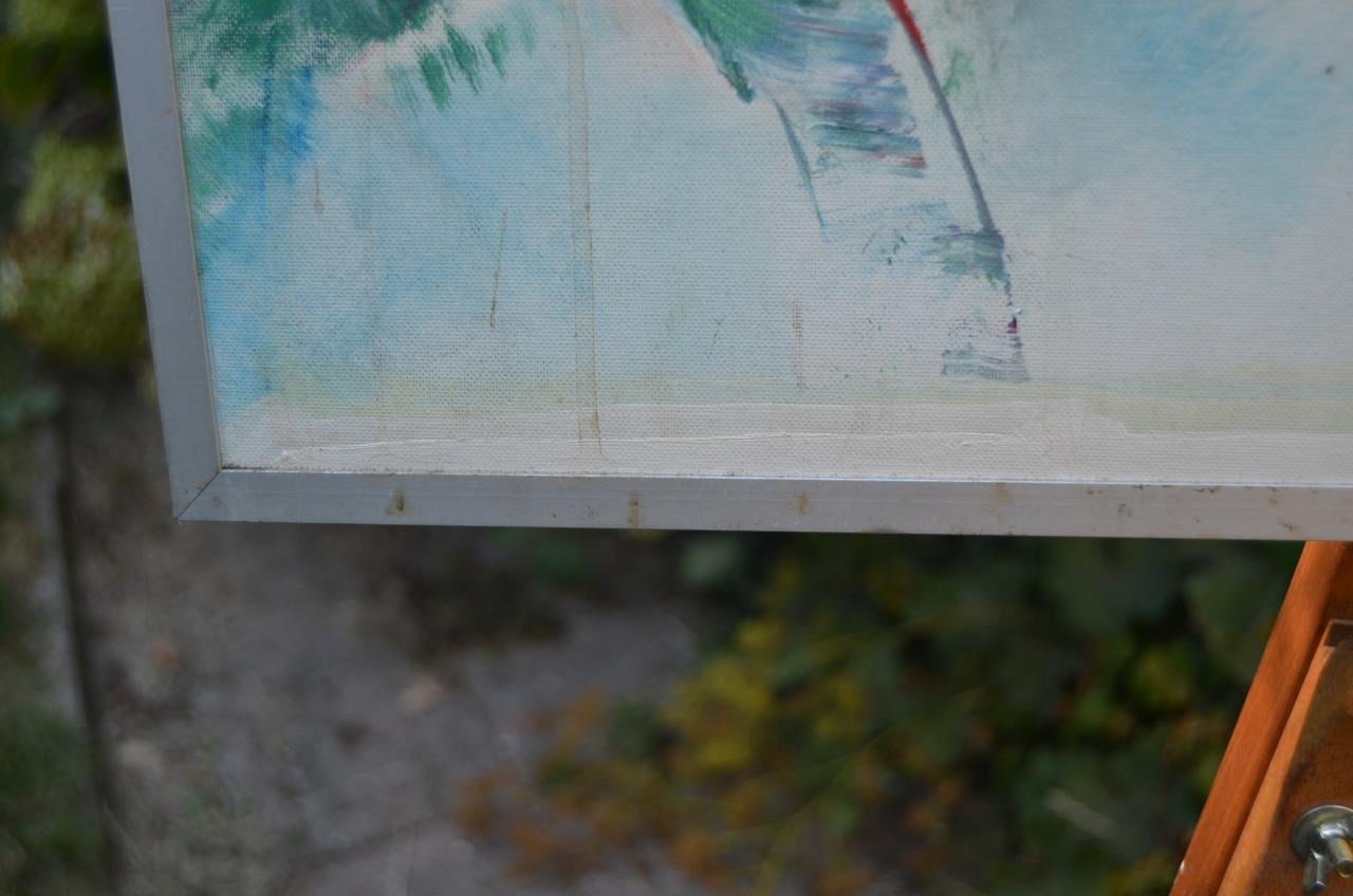 Abstract olie op board Maria Rijntjes de Leeuw (gesign.)