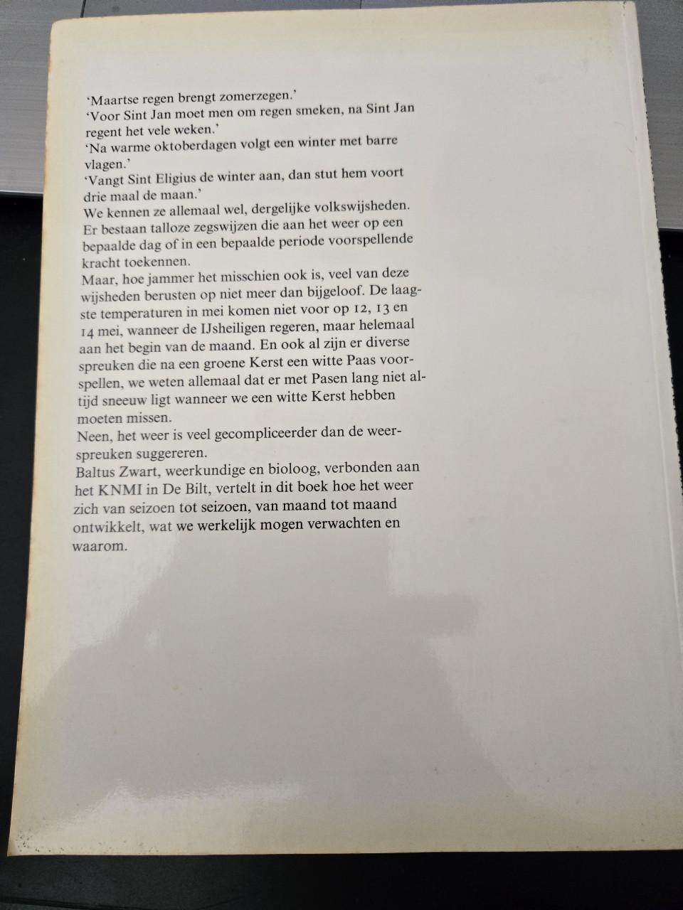 Boek  "Het Weer van Seizoen tot Seizoen" geschreven door Baltus Zwart 1985