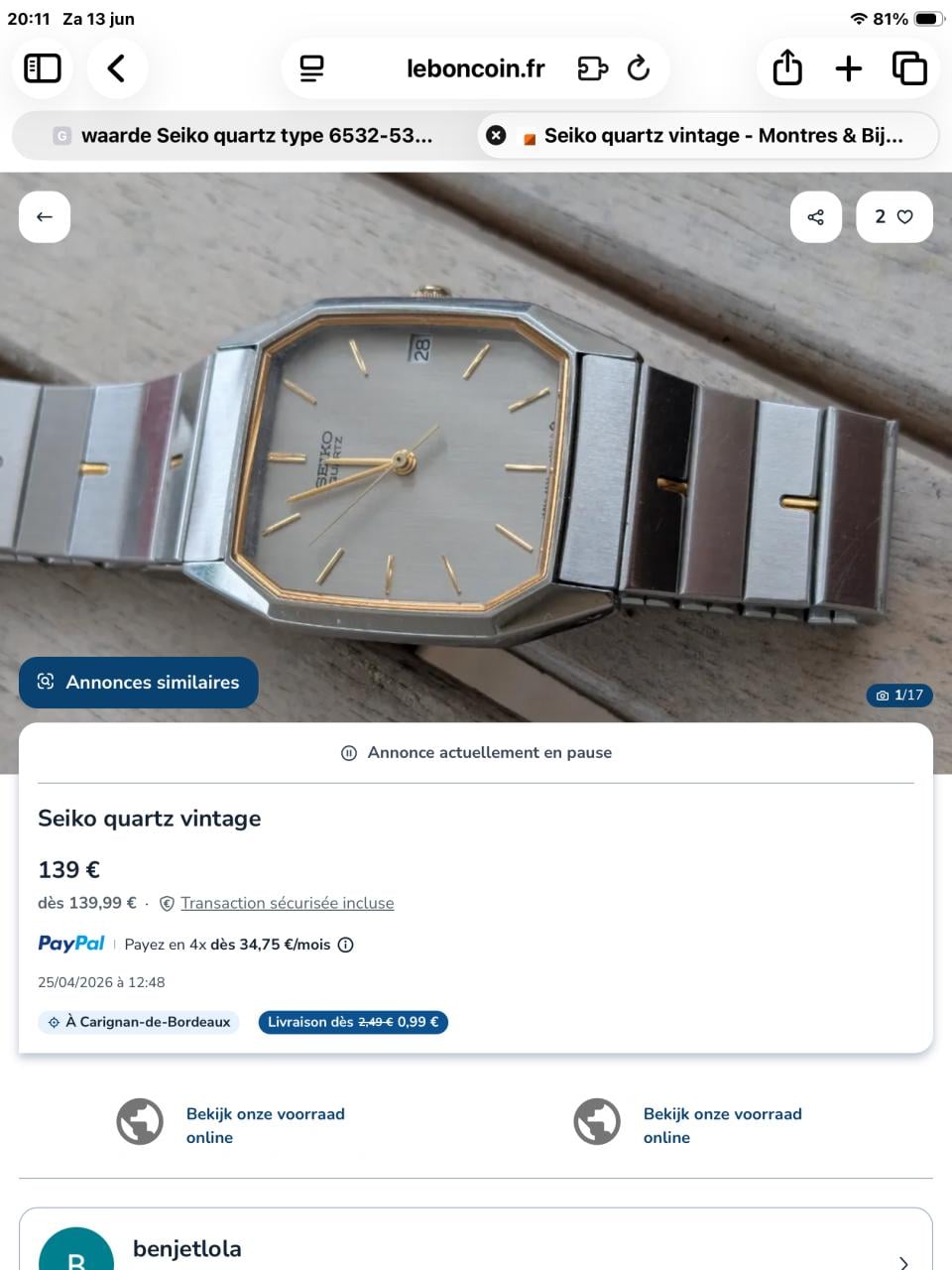 Vintage Seiko Quartz horloge