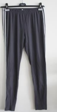 Grijze gladde legging met witte bies maat L
