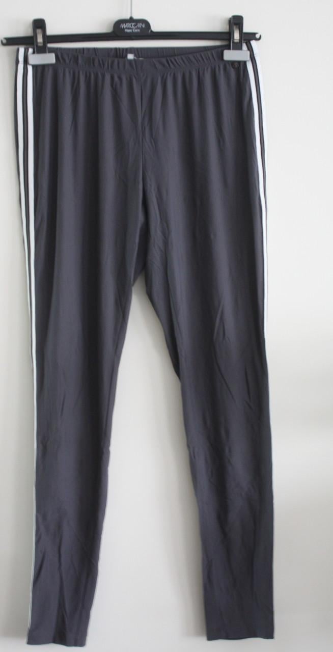 Grijze gladde legging met witte bies maat L