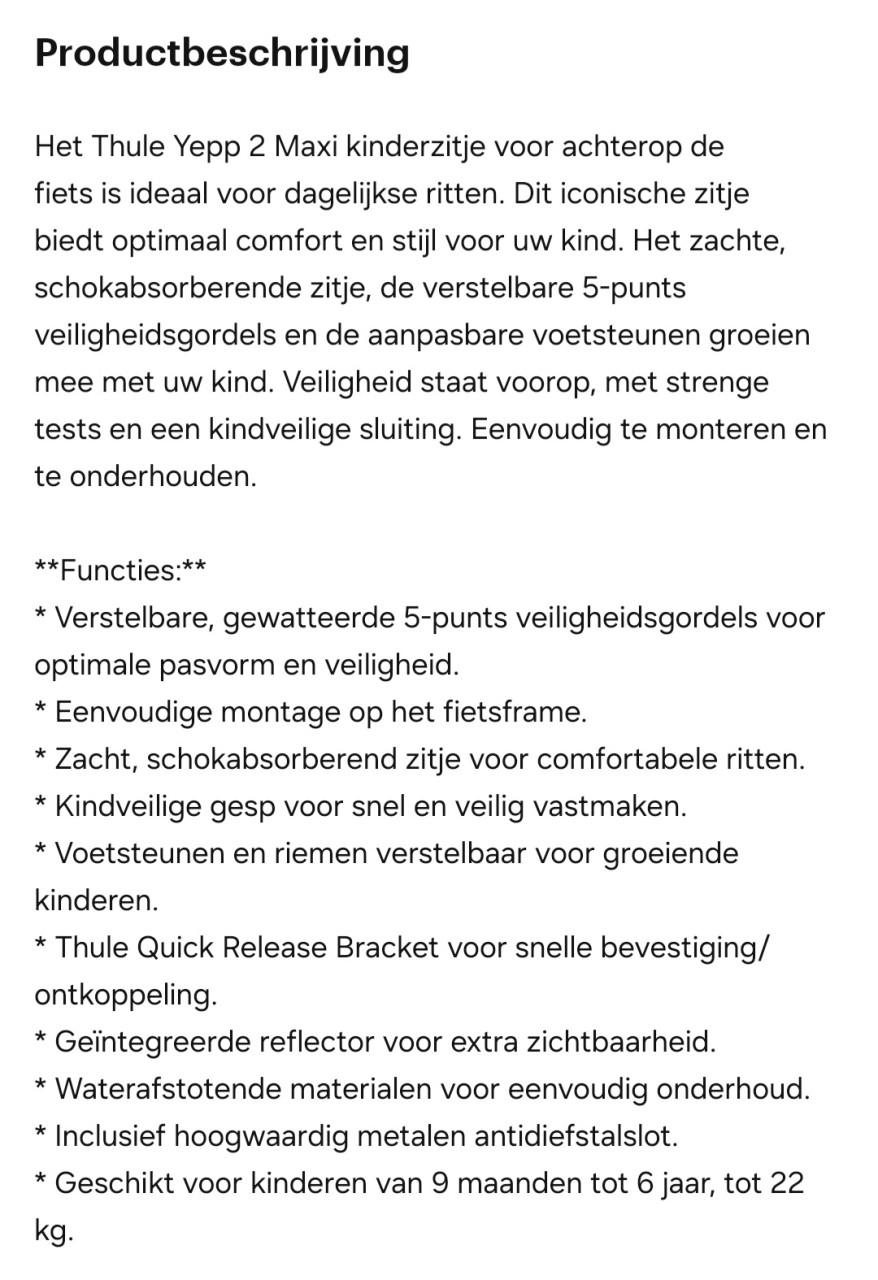 Thule Yepp 2 Maxi tack mount fietszitje achterop