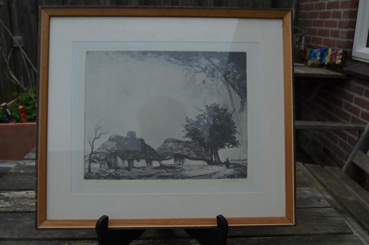 Chromolitho boerenwoning Oud Achterbosch Mol Dirk Baksteen
