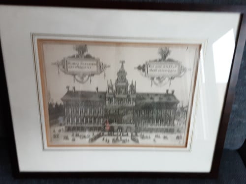 Originele  koper gravure van stadhuis Antwerpen