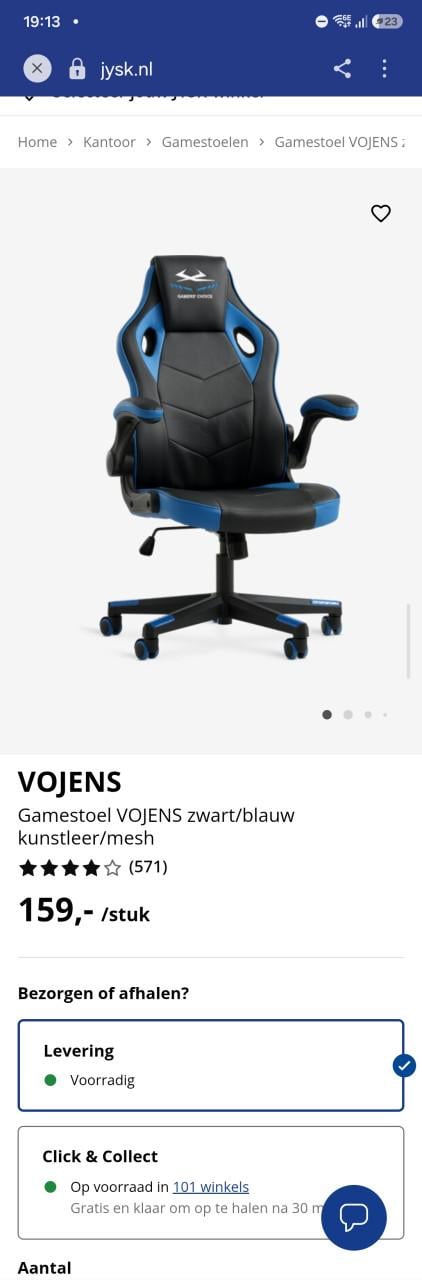 JYSK VOJENS gamestoel zwart/blauw – nette staat