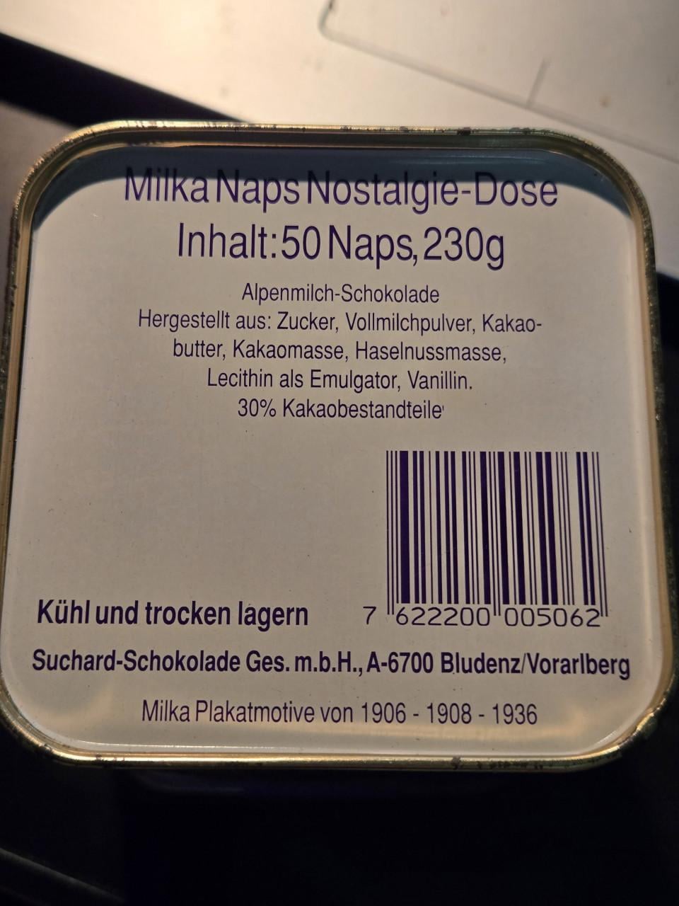 Vintage Milka Naps tinnen blik uit de Letzte neuheit serie,