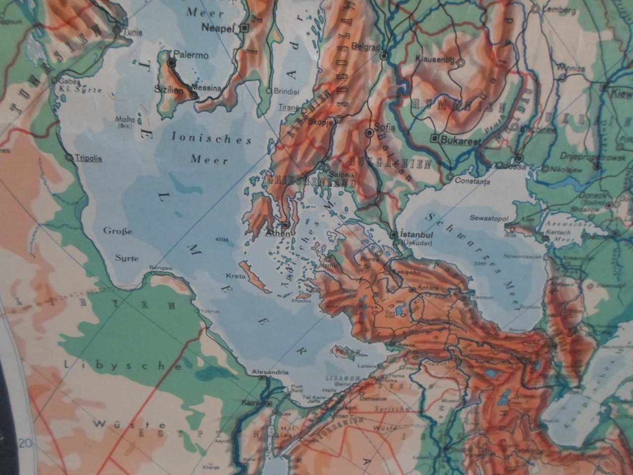 Landkaart Schoolplaat Asie Antiek
