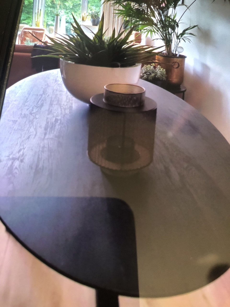 Te koop ovale eettafel donker bruin 230cmx110cm