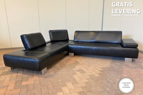 GRATIS LEVERING HEEL NL Montel Zwarte Echt Leer Hoekbank