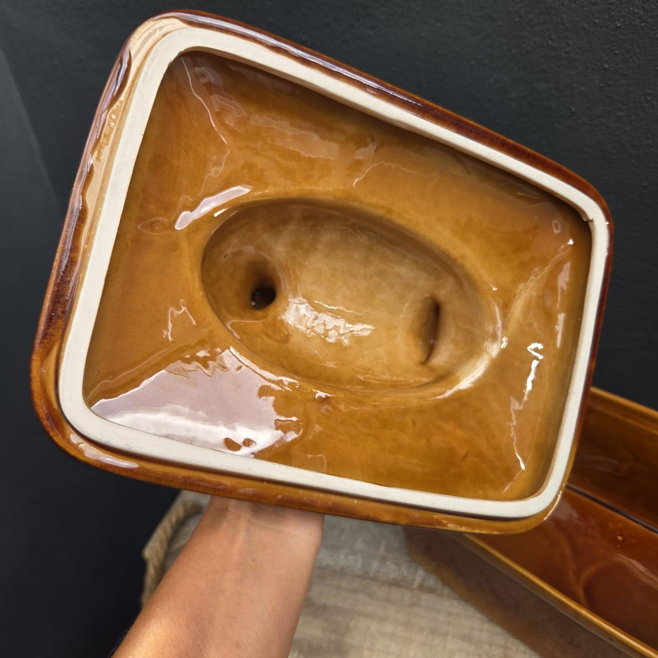 Grote brocante keramische ovenschaal eend, terrine