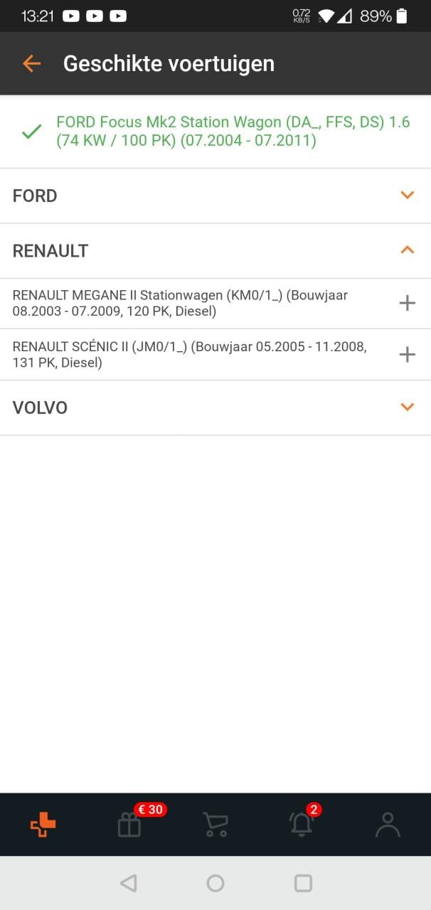 Luchtfilter voor Ford Focus/C-Max, Volvo V50 V40 S40 C30, Renault Megane II